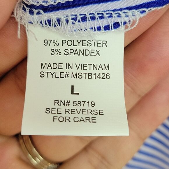 Notations Blue White Striped Long Sleeve Button Down Blouse size L Roll Tab NWT - Picture 11 of 12